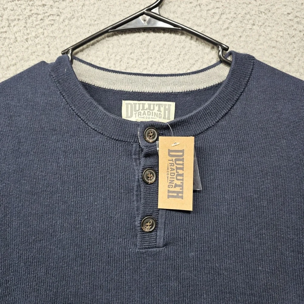 Duluth Sweater Mens Medium Navy Blue Strongarm Henley Long Sleeve Pullover